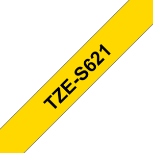 Brother TZe S621 Strong Adhesive Tape - Black on Yellow - 9mm